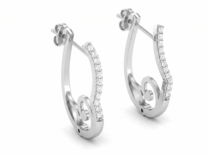 Round Cut Diamond Hoop Earrings | Swirl Accent Design