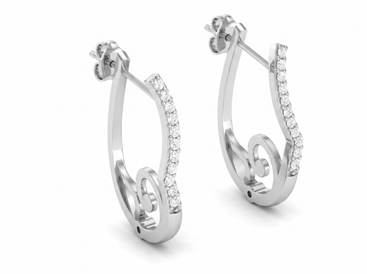 Round Cut Diamond Hoop Earrings | Swirl Accent Design