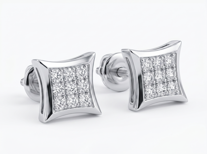 Men’s Square Diamond Cluster Stud Earrings | Classic Grid Set Design