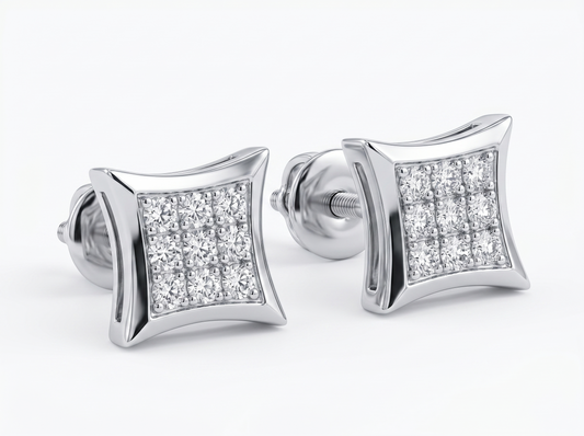 Men’s Square Diamond Cluster Stud Earrings | Classic Grid Set Design