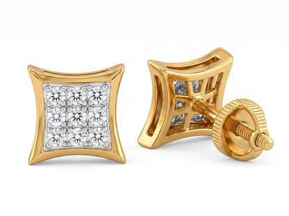 Men’s Square Diamond Cluster Stud Earrings | Classic Grid Set Design