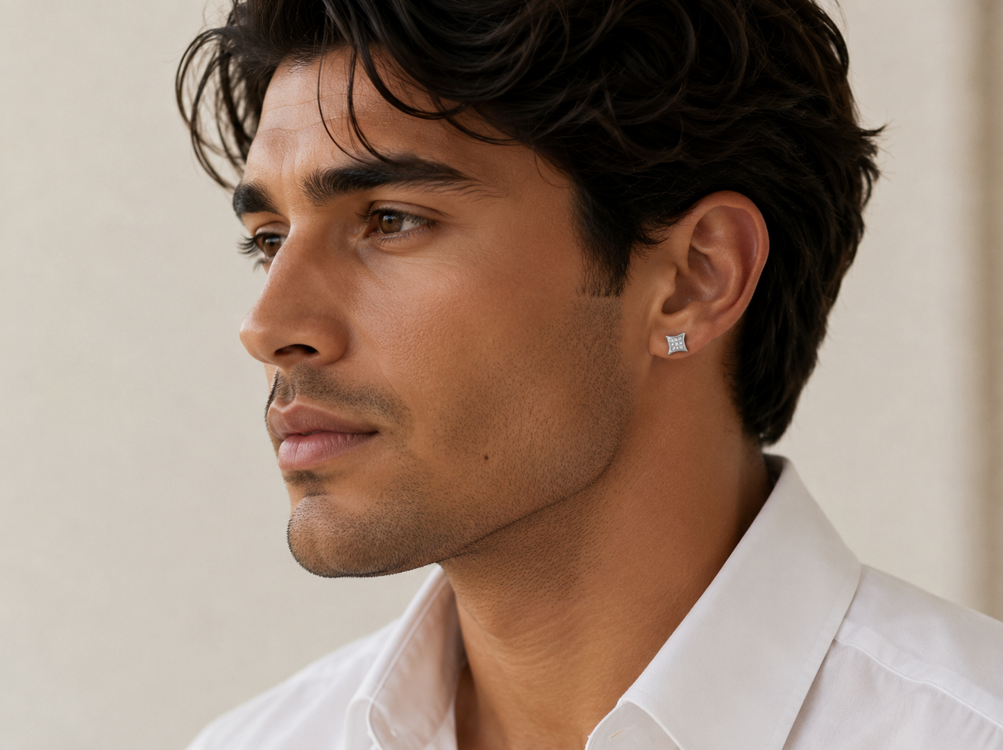 men’s square diamond cluster stud earrings | classic grid set design