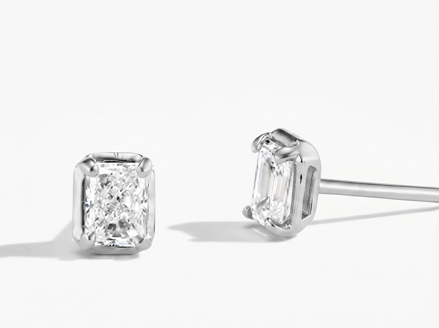 men’s radiant cut diamond stud earrings | classic four prong design
