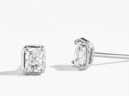 Men’s Radiant Cut Diamond Stud Earrings | Classic Four Prong Design