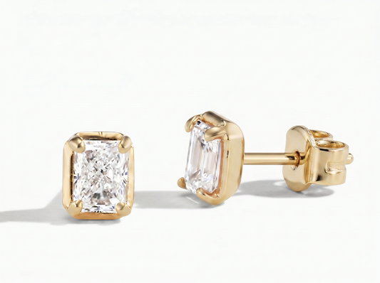 Men’s Radiant Cut Diamond Stud Earrings | Classic Four Prong Design