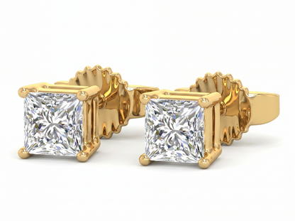 Men’s Princess Cut Diamond Stud Earrings | Classic Four Prong Design