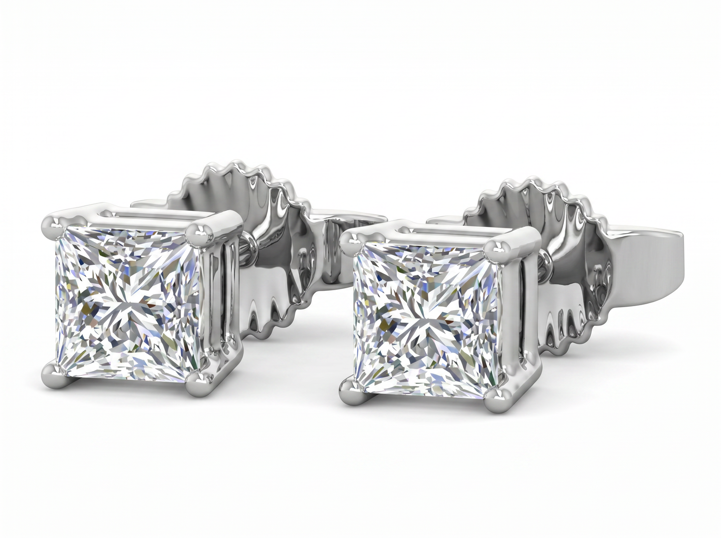 men’s princess cut diamond stud earrings | classic four prong design