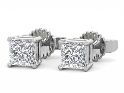 Men’s Princess Cut Diamond Stud Earrings | Classic Four Prong Design