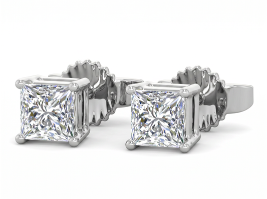 Men’s Princess Cut Diamond Stud Earrings | Classic Four Prong Design