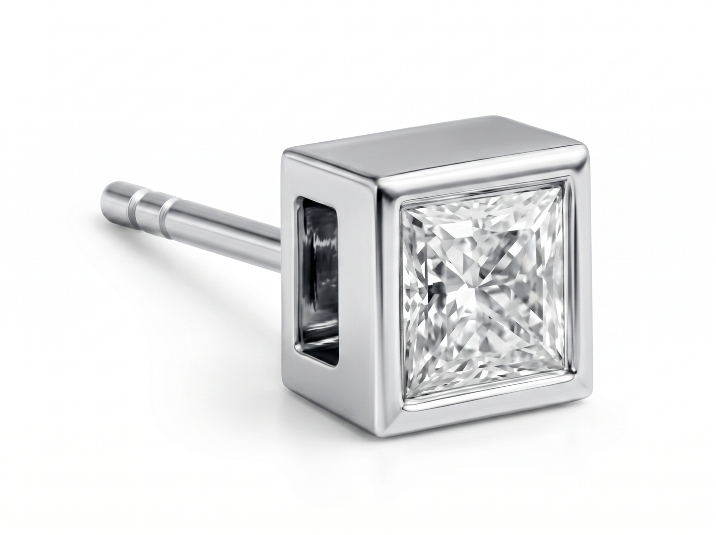 men’s princess cut diamond bezel set stud earrings | modern square design