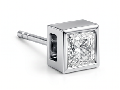 Men’s Princess Cut Diamond Bezel Set Stud Earrings | Modern Square Design