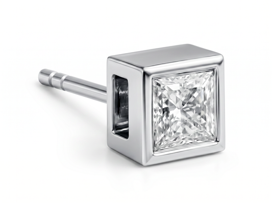Men’s Princess Cut Diamond Bezel Set Stud Earrings | Modern Square Design