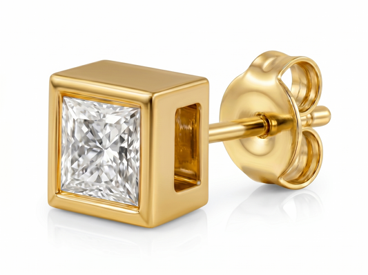 Men’s Princess Cut Diamond Bezel Set Stud Earrings | Modern Square Design