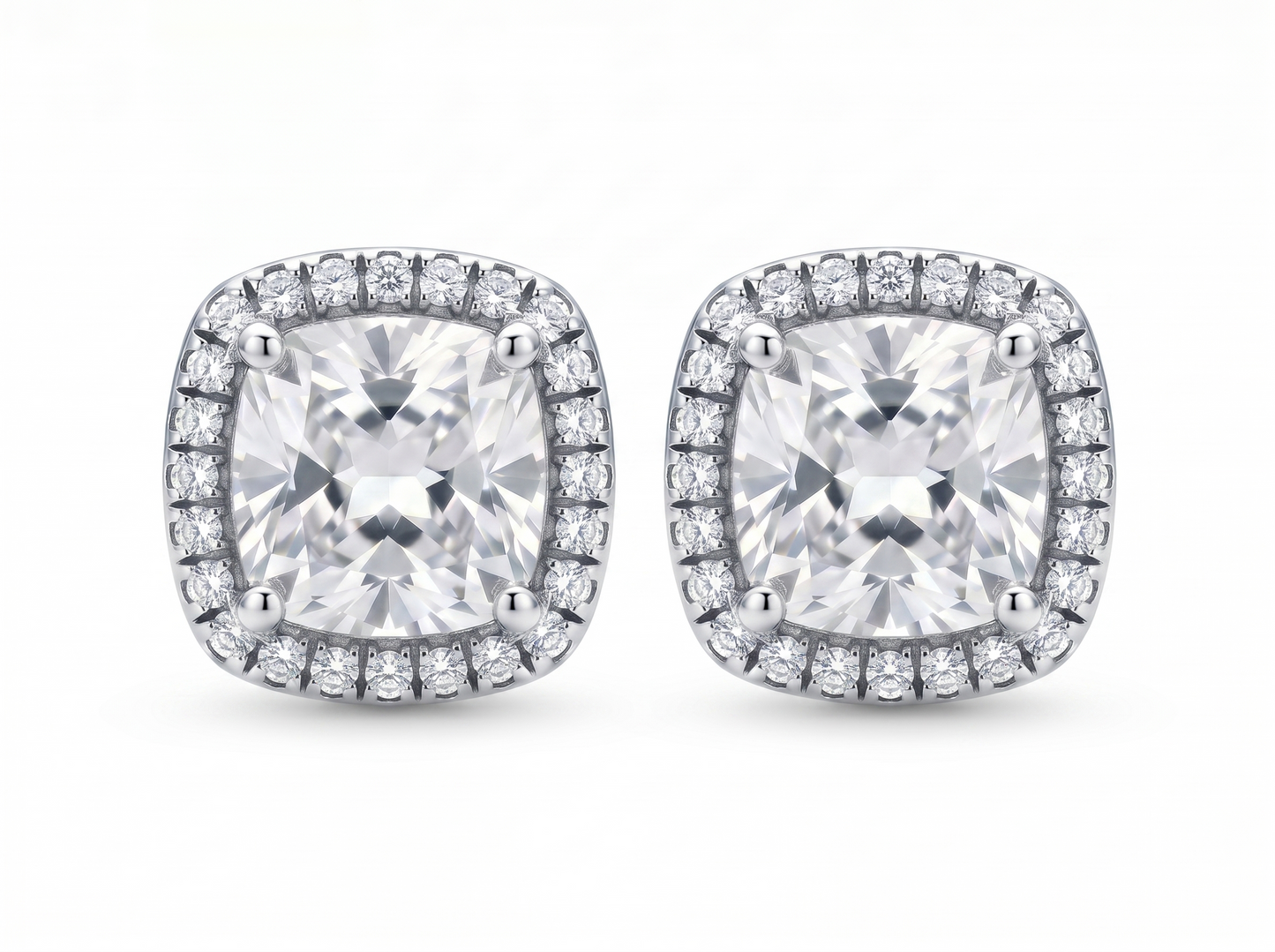 men’s cushion cut diamond halo stud earrings | classic cluster design
