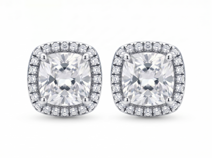 Men’s Cushion Cut Diamond Halo Stud Earrings | Classic Cluster Design