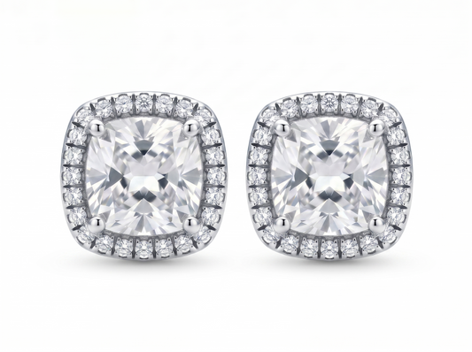 Men’s Cushion Cut Diamond Halo Stud Earrings | Classic Cluster Design