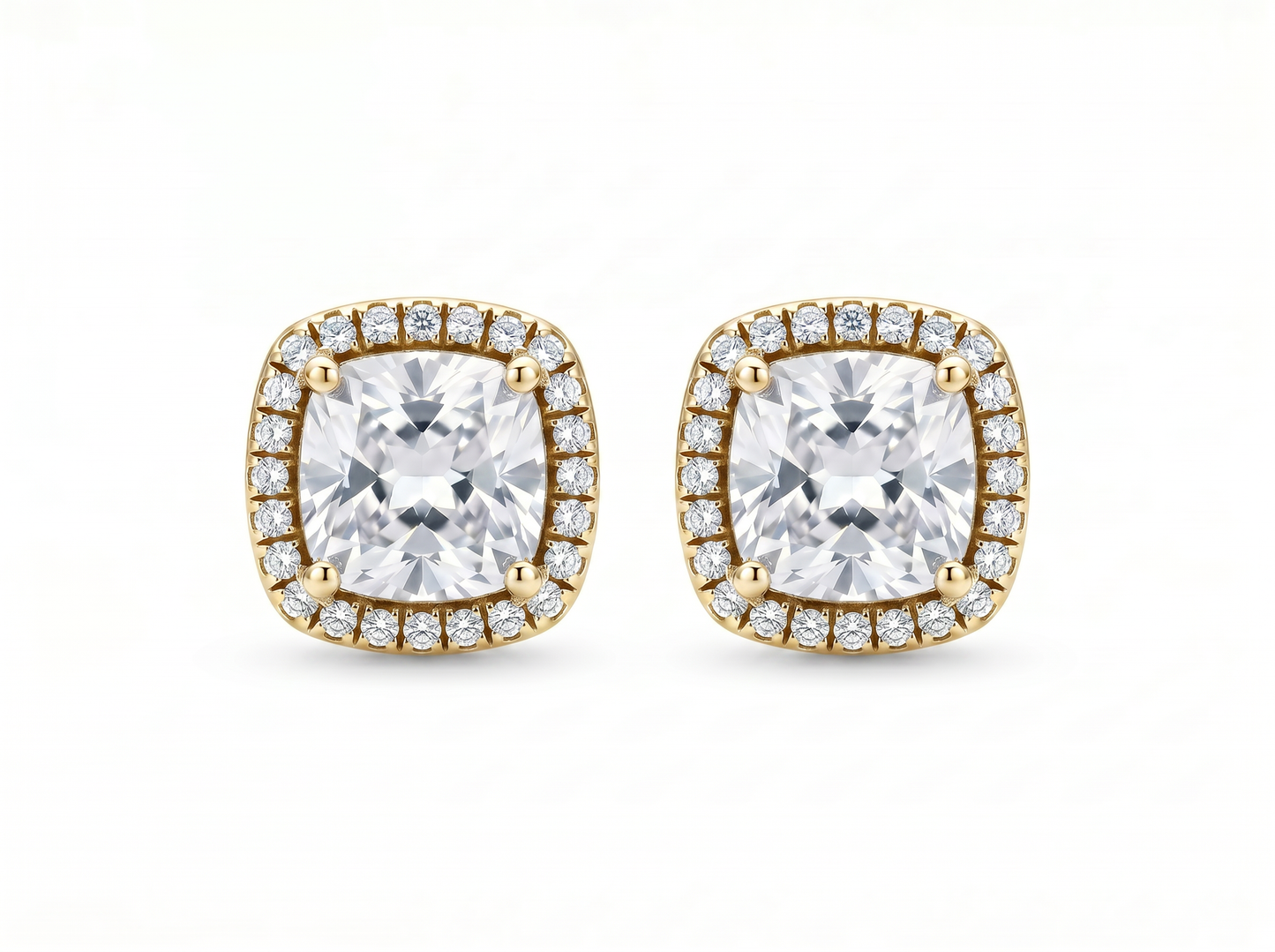 men’s cushion cut diamond halo stud earrings | classic cluster design