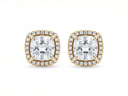 Men’s Cushion Cut Diamond Halo Stud Earrings | Classic Cluster Design