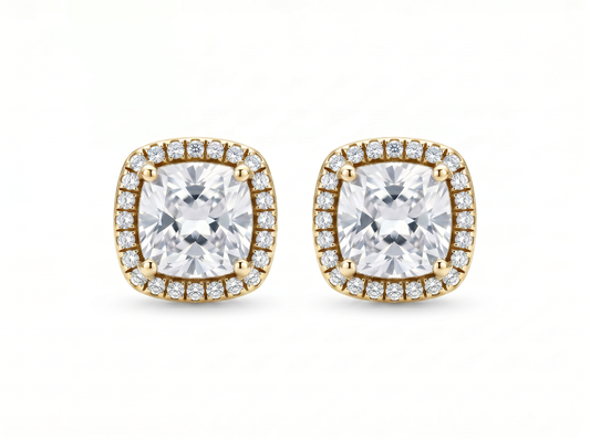 Men’s Cushion Cut Diamond Halo Stud Earrings | Classic Cluster Design