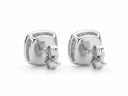 Men’s Cushion Cut Diamond Halo Stud Earrings | Classic Cluster Design