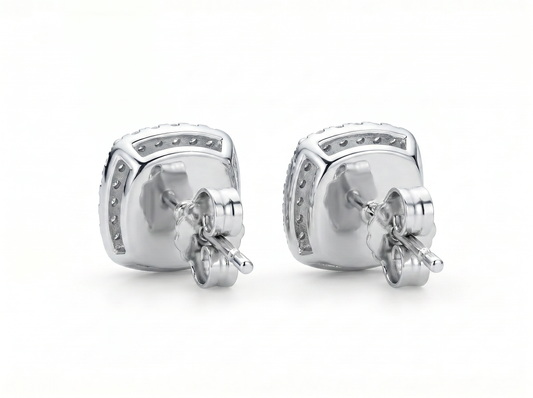 Men’s Cushion Cut Diamond Halo Stud Earrings | Classic Cluster Design