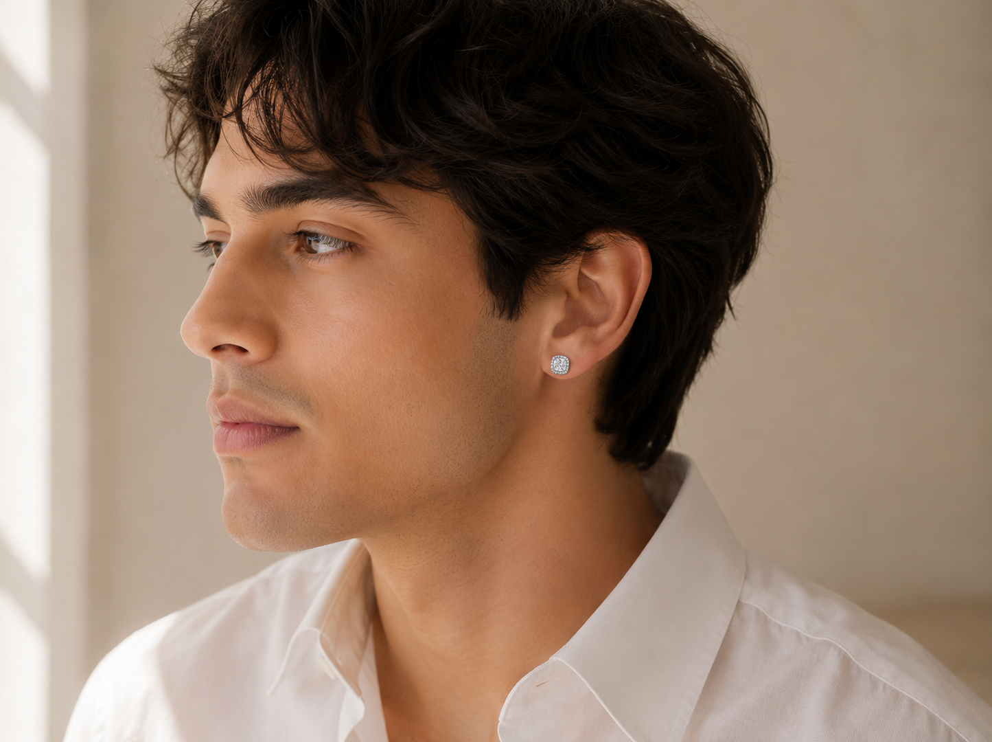 men’s cushion cut diamond halo stud earrings | classic cluster design
