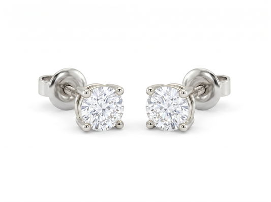 Men’s Round Diamond Solitaire Stud Earrings | Classic Four Prong Design