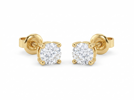 Men’s Round Diamond Solitaire Stud Earrings | Classic Four Prong Design