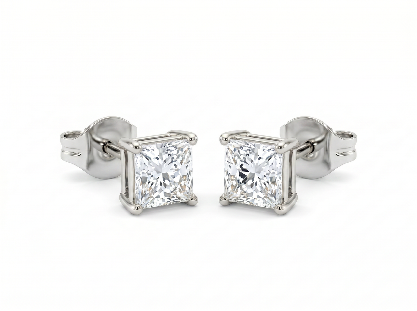 men’s princess cut diamond solitaire stud earrings | classic four prong design