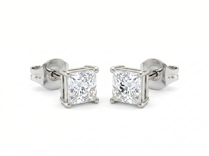 Men’s Princess Cut Diamond Solitaire Stud Earrings | Classic Four Prong Design
