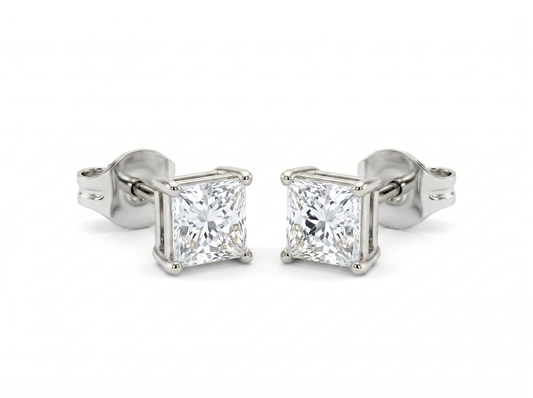 Men’s Princess Cut Diamond Solitaire Stud Earrings | Classic Four Prong Design