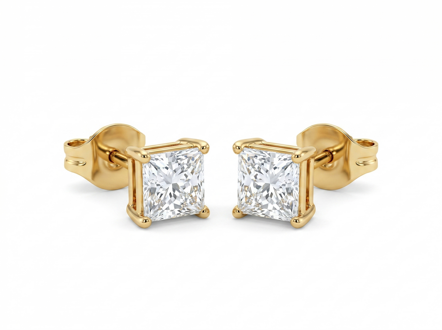 men’s princess cut diamond solitaire stud earrings | classic four prong design