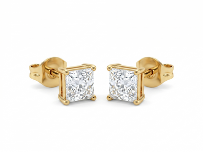 Men’s Princess Cut Diamond Solitaire Stud Earrings | Classic Four Prong Design