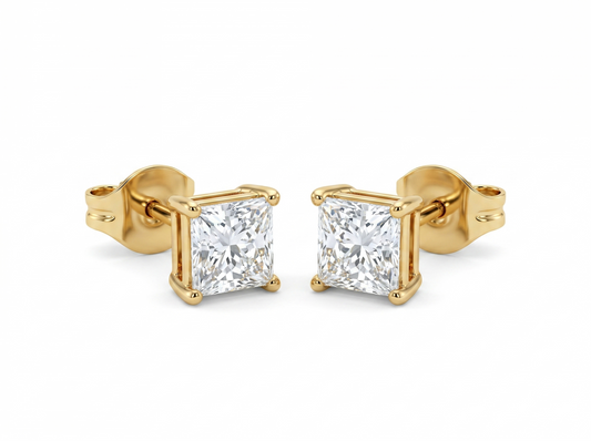 Men’s Princess Cut Diamond Solitaire Stud Earrings | Classic Four Prong Design