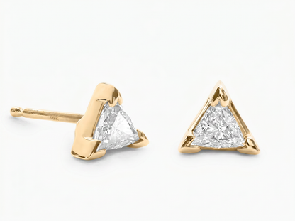 Men’s Trillion Cut Diamond Solitaire Stud Earrings | Three Prong Geometric Design