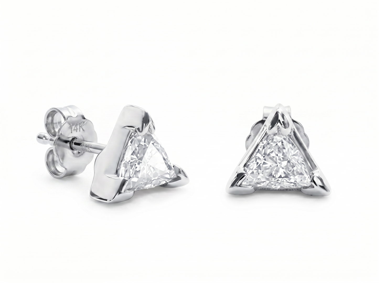 men’s trillion cut diamond solitaire stud earrings | three prong geometric design