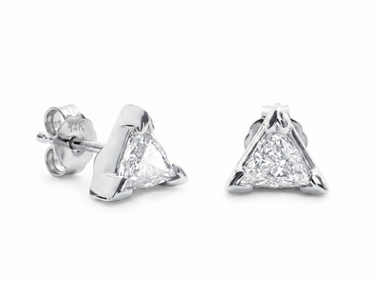 Men’s Trillion Cut Diamond Solitaire Stud Earrings | Three Prong Geometric Design
