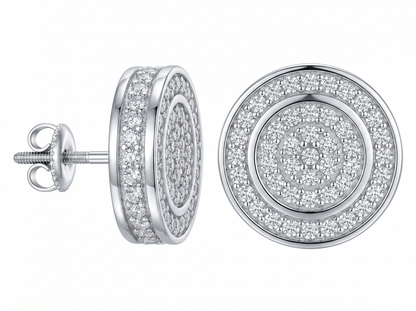 Men’s Round Diamond Cluster Stud Earrings | Multi Row Halo Disc Design