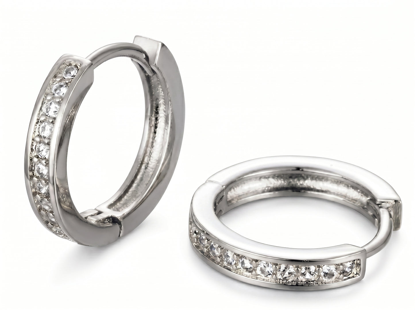 men’s round diamond channel set hoop earrings | classic nine stone design