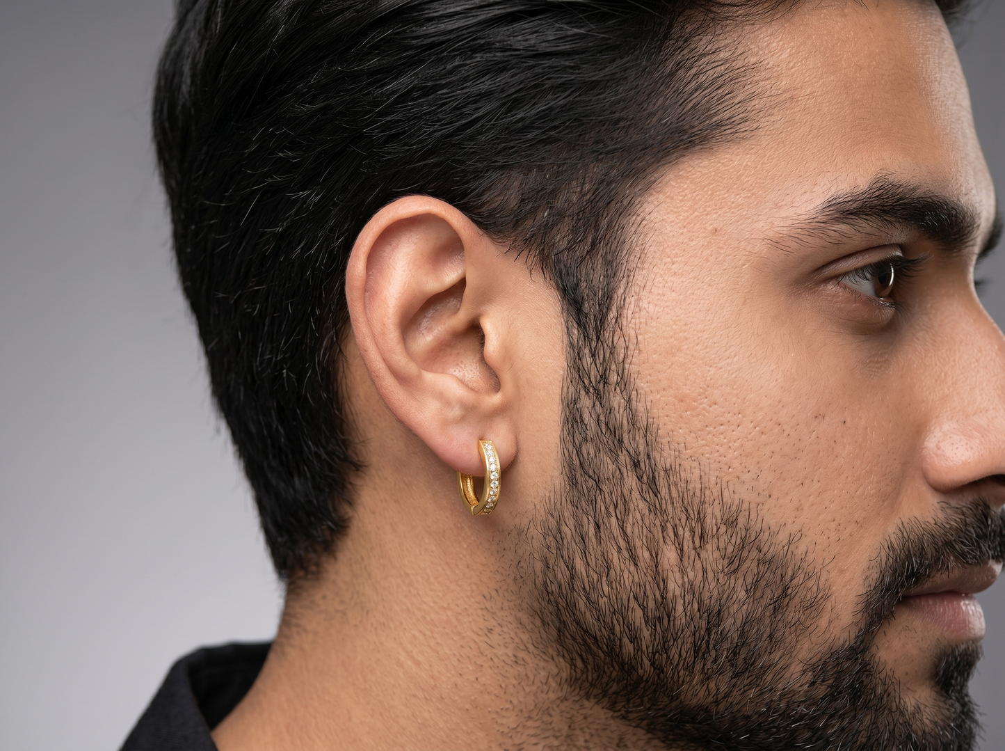 men’s round diamond channel set hoop earrings | classic nine stone design
