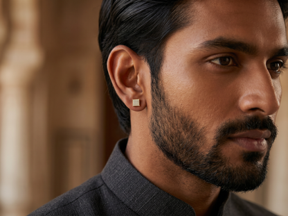 Men’s Square Round Diamond Cluster Stud Earrings | Multi Stone Grid Setting Design