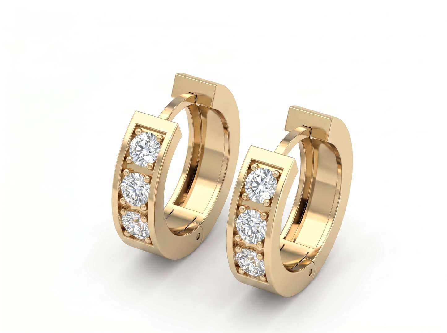 men’s round diamond hoop earrings | three stone channel set design