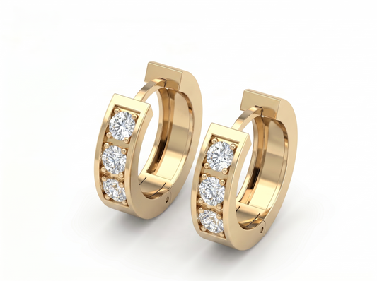 Men’s Round Diamond Hoop Earrings | Three Stone Channel Set Design