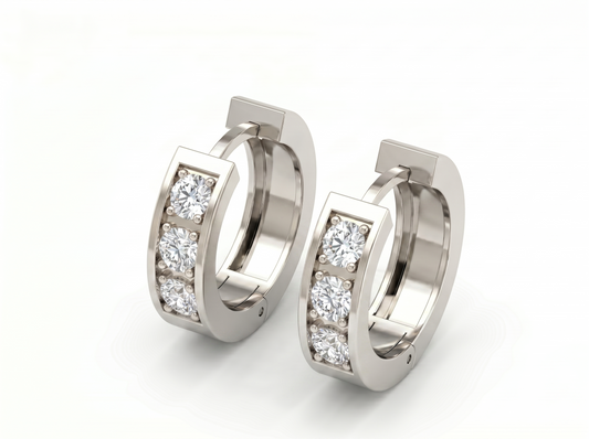 Men’s Round Diamond Hoop Earrings | Three Stone Channel Set Design