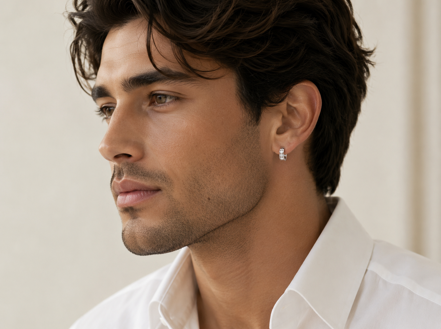 men’s round diamond hoop earrings | three stone channel set design