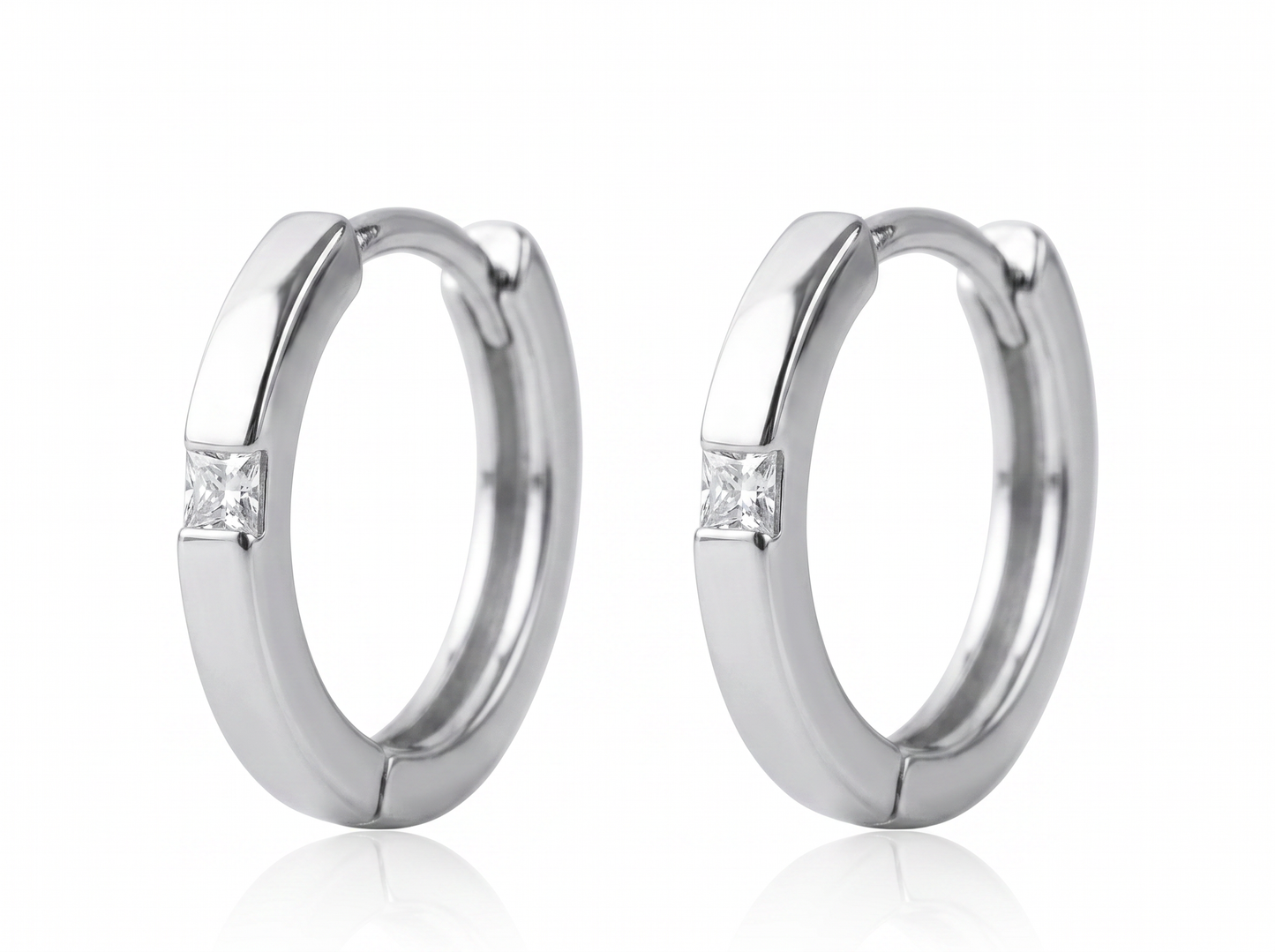 men’s princess cut diamond hoop earrings | minimal bezel set design