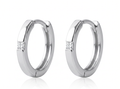 Men’s Princess Cut Diamond Hoop Earrings | Minimal Bezel Set Design