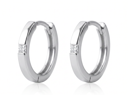 Men’s Princess Cut Diamond Hoop Earrings | Minimal Bezel Set Design