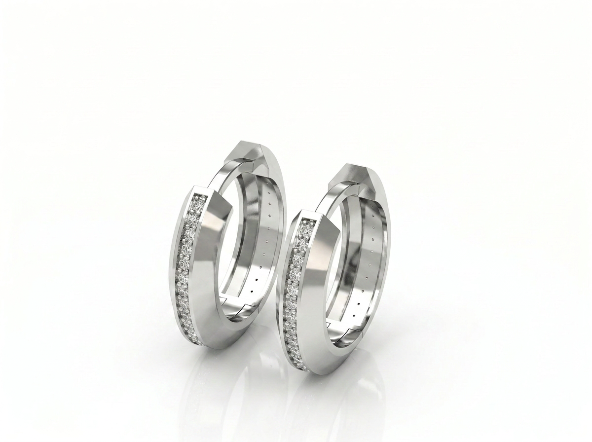 men’s round diamond hoop earrings | slim pavé set modern design