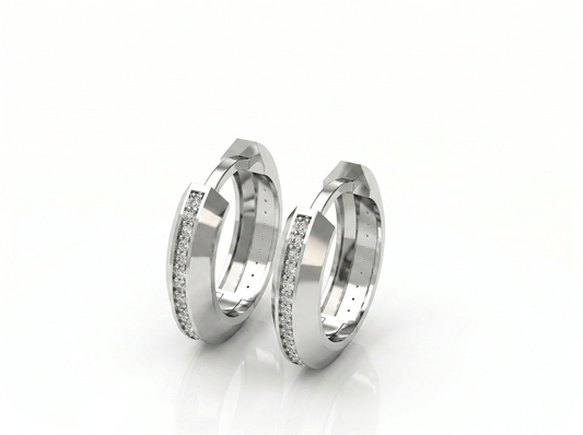 Men’s Round Diamond Hoop Earrings | Slim Pavé Set Modern Design